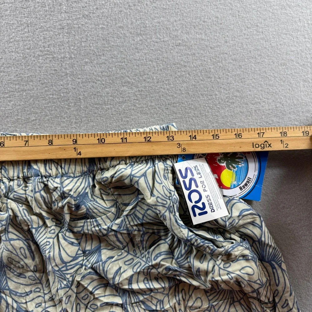 Makai Beach Aloha Bottoms Women Large Blue Tropical Leaf Print Wide Leg Pants